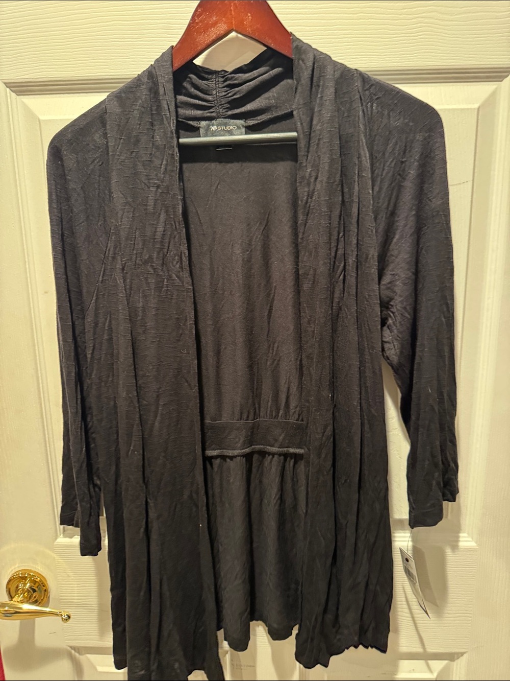 Studio Black Open-Front Draped Cardigan-thin